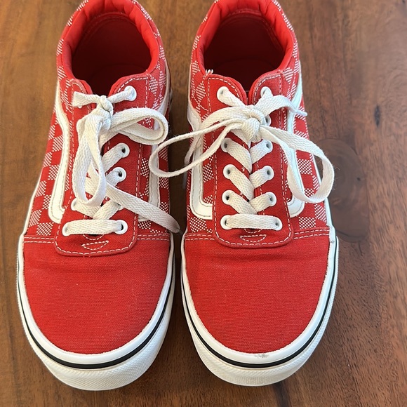 Vans Old Skool Red White Checkered Kids Shoe unisex🫶 - Picture 2 of 5